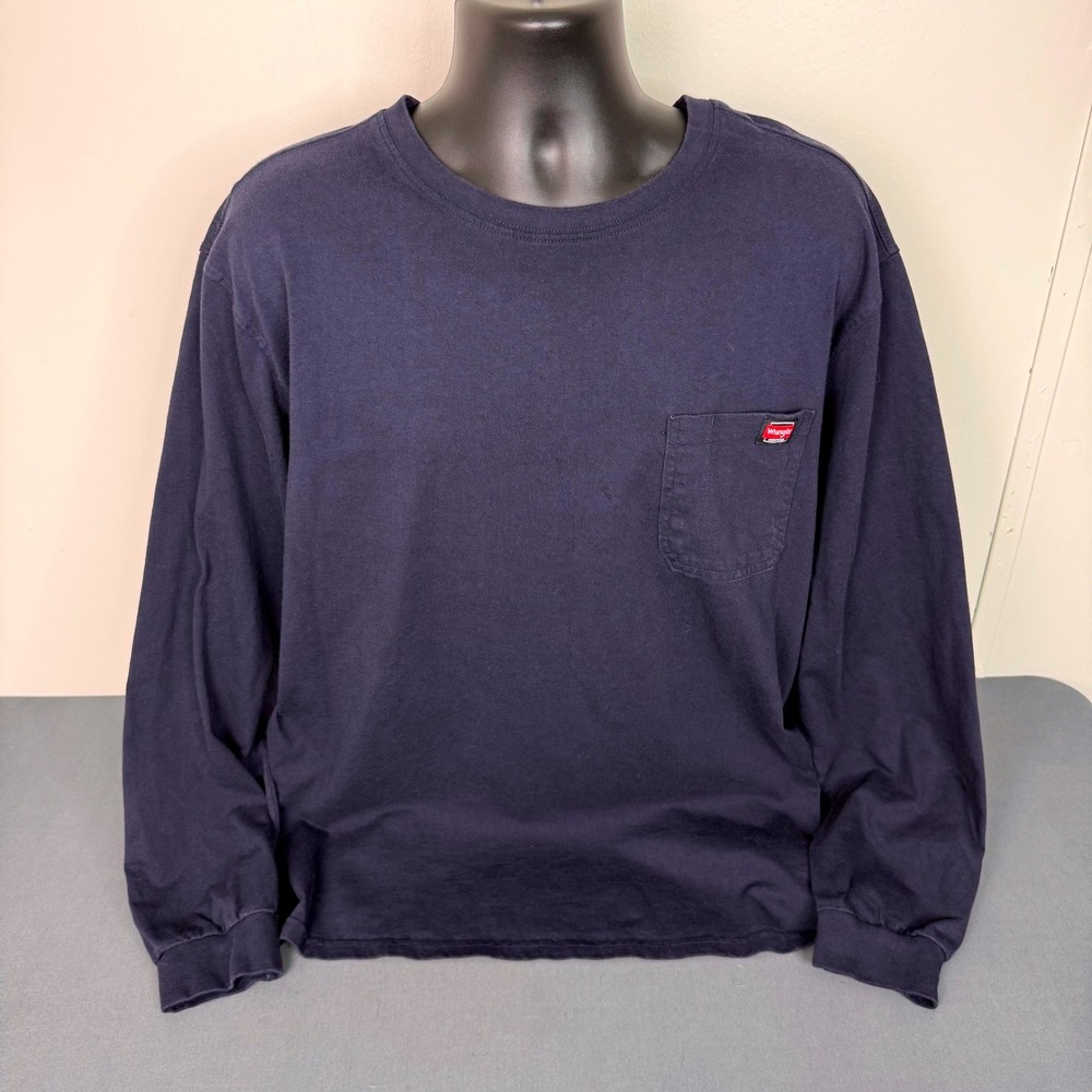 Wrangler T-Shirt Mens 3XL Workwear Pocket Long Sleeve Navy Blue WW55270 Cotton